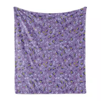 ABAKUHAUS Botany Мягкое фланелевое флисовое одеяло, цветы и листья лаванды Beauty of Fragrance Pattern Nature, 175 x 230 см, сине-фиолетовый и салатовый, синий