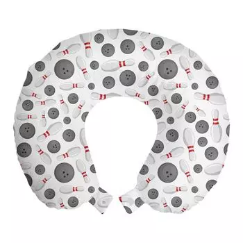 ABAKUHAUS Bowling Travel Pillow Подушка для шеи, разбросанная игра, пенопластовые дорожные принадлежности для самолета и автомобиля, 30x30 см, белый, серый, красный