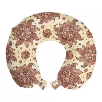 ABAKUHAUS Brown Paisley дорожная подушка для шеи, осенние тона дамасской, пенопластовый дорожный предмет для самолета и автомобиля, 30х30 см, кремово-перцовый цвет слоновой кости
