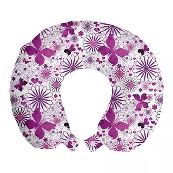 ABAKUHAUS Butterfly Travel Pillow Подушка для шеи, фиолетовый цвет Fauna, пенопластовые дорожные принадлежности для самолета и автомобиля, 30x30 см, белый фиолетовый