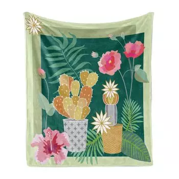 ABAKUHAUS Cactus Мягкое фланелевое флисовое одеяло, сочный гибискус, уютный плюш для использования в помещении и на улице, 125 x 175 см, бледно-оранжево-розовый