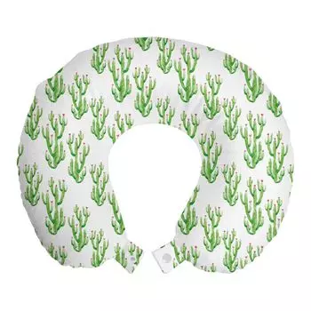 ABAKUHAUS Cactus Spring Flower Дорожная подушка для шеи, естественная планировка, пенопластовые дорожные принадлежности для самолета и автомобиля, 30x30 см, салатовый, белый и розовый