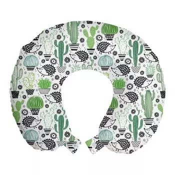 ABAKUHAUS Cactus Travel Pillow Подушка для шеи, Мультяшный еж Сагуаро, Пенопластовые дорожные принадлежности для самолета и автомобиля, 30x30 см, Разноцветные