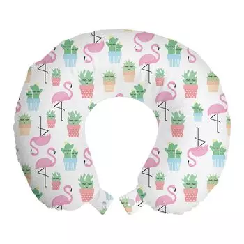 ABAKUHAUS Cactus Travel Pillow Подушка для шеи, Sleeping Foliage Birds, Пенопластовые дорожные принадлежности для самолета и автомобиля, 30x30 см, Разноцветные