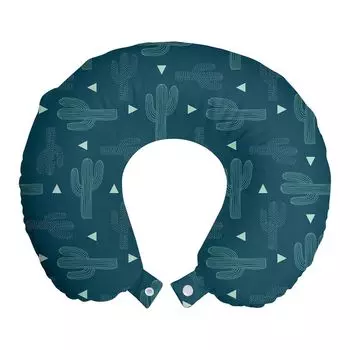 ABAKUHAUS Cactus Travel Pillow Подушка для шеи, Современные кактусы и треугольники, Пенопластовые дорожные принадлежности для самолетов и автомобилей, 30x30 см, бирюзовыйовый синий, мятно-зеленый