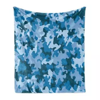 ABAKUHAUS Camo Мягкое фланелевое флисовое одеяло, красочная композиция с абстрактными формами в темных и голубых тонах, 175 x 230 см, синий и голубой