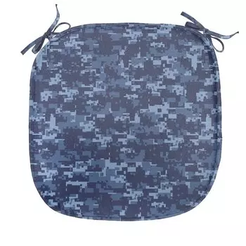 ABAKUHAUS Camo Подушка для обеденного стула, эффект камуфляжа в стиле гранж, декоративная водонепроницаемая подушка с ремнями для кухонных сидений, 40 см x 40 см, светло-голубой и темно-синий