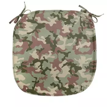 ABAKUHAUS Camo Подушка для обеденного стула, узор лесного цвета, декоративная водонепроницаемая подушка с ремнями для кухонных сидений, 40 см x 40 см, темно-зеленый армейский зеленый