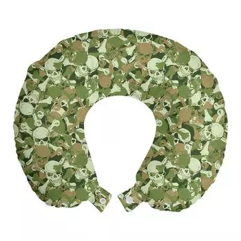 ABAKUHAUS Camo Travel Pillow Подушка для шеи, мимолетный жуткий камуфляж, пенопластовый дорожный предмет для самолета и автомобиля, 30x30 см, Светло-зеленый бледно-коричневый