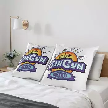 ABAKUHAUS Cancun Чехлы для подушек, набор из 2 шт., Канкун, Мексика, каллиграфия в стиле фанк, пальмы и солнце на фоне, чехол для подушки с декоративным принтом, 80 x 80 см, многоцветный