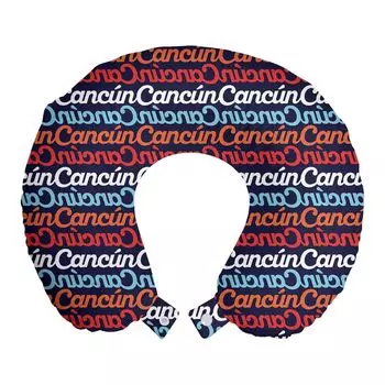 ABAKUHAUS Cancun Дорожная подушка для шеи, рукописные горизонтальные надписи, пенопластовые дорожные принадлежности для самолета и автомобиля, 30x30 см, ярко-голубой