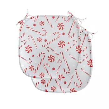 ABAKUHAUS Candy Cane Cushion для стульев в столовой, праздничный ужин, декоративная водонепроницаемая подушка с ремнями для кухонных сидений, 40 см x 40 см — упаковка из 2 шт., красный белый кокос