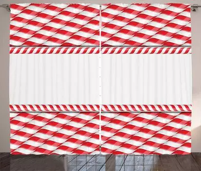 ABAKUHAUS Candy Cane Деревенский занавес, Абстрактная рождественская рамка, Универсальные ленточные шторы для гостиной с петлями и крючками, 280 x 245 см, Белый Красный