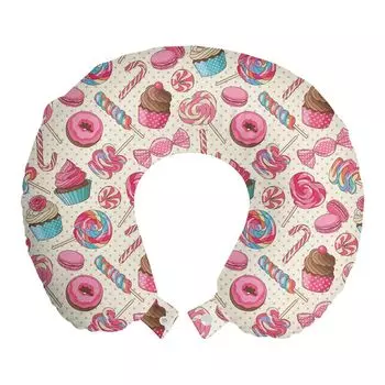 ABAKUHAUS Candy Cane Travel Pillow Подушка для шеи, Вкусная еда в точках, Пенопластовые дорожные принадлежности для самолетов и автомобилей, 30x30 см, Разноцветные