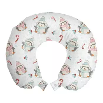 ABAKUHAUS Candy Cane Travel Подушка для шеи, рождественские пингвины, пенопластовые дорожные принадлежности для самолета и автомобиля, 30x30 см, разноцветные