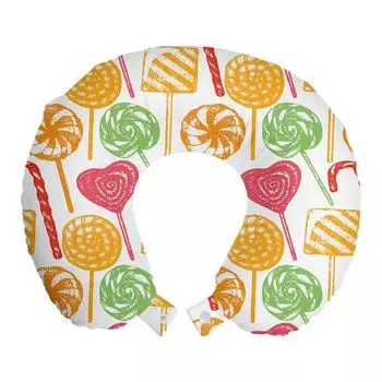 ABAKUHAUS Candy Cane Travel Подушка для шеи, эскиз кондитерских изделий, пенопластовые дорожные принадлежности для самолета и автомобиля, 30х30 см, белый оранжевый и темно-коралловый