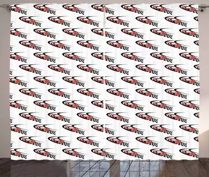 ABAKUHAUS Cars Рустикальная штора Formula Racing Коллекция Win Спальня Ленточная штора с рюшами и петлями и крючками 280 x 260 см Алый Белый Черный
