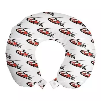 ABAKUHAUS Cars Travel Pillow Neck Support, Formula Race Rally Win, пенопластовые дорожные принадлежности для самолетов и автомобилей, 30x30 см, Scarlet Black White