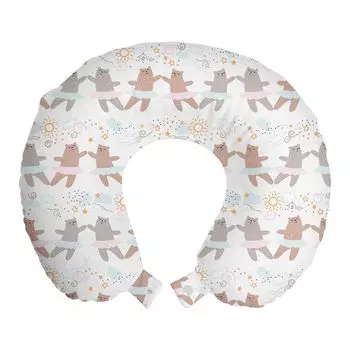 ABAKUHAUS Cartoon Travel Pillow Подушка для шеи, Танцующие медведи-балерины, Пенопластовые дорожные принадлежности для самолета и автомобиля, 30x30 см, Сушеная роза в песке