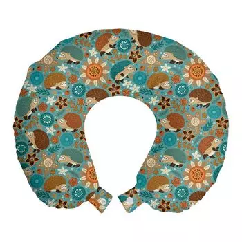 ABAKUHAUS Cartoon Travel Pillow Подушка для шеи, Ежики с цветочной тематикой, Пенопластовые дорожные принадлежности для самолета и автомобиля, 30x30 см, Разноцветные