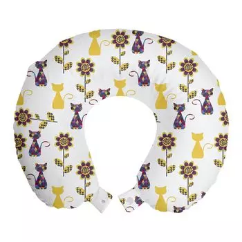 ABAKUHAUS Cat Lovers Подушка для путешествий, поддержка шеи, Poly Art Kitty Design, пенопластовые дорожные принадлежности для самолета и автомобиля, 30x30 см, белый и разноцветный