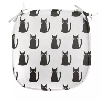 ABAKUHAUS Cat Подушка на обеденный стул, выдвижная монохромная, декоративная водонепроницаемая подушка с ремнями для кухонных сидений, 40 см x 40 см, угольно-серый бледно-розовый, белый