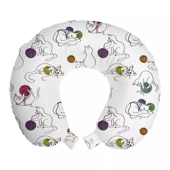 ABAKUHAUS Cat Travel Pillow Подушка для шеи, разноцветные клубки пряжи для домашних животных, пенопластовые дорожные принадлежности для самолета и автомобиля, 30x30 см, разноцветные
