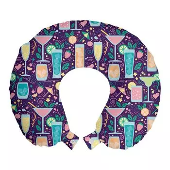 ABAKUHAUS Celebration Travel Pillow Подушка для шеи, Коктейльное шампанское, Пенопласт Дорожные принадлежности для самолета и автомобиля, 30x30 см, Разноцветные