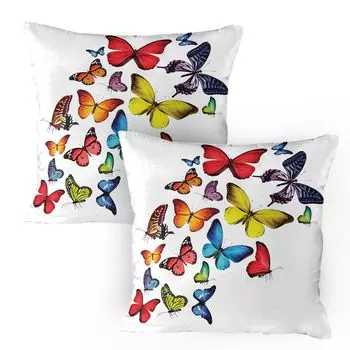 ABAKUHAUS Чехлы на подушку Butterflies, набор из 2 шт., Multiple Butterflies Romance Together Joy Hiking Trees, Чехол на подушку с декоративным принтом, 80 x 80 см, многоцветный
