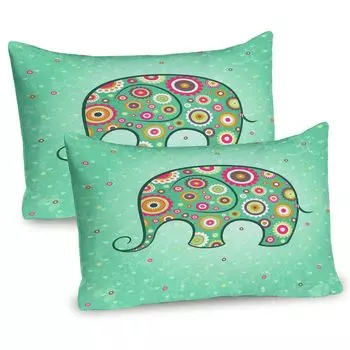 ABAKUHAUS Чехлы на подушку с цветочным принтом, набор из 2 шт., Слон с цветами Рекомендуемый фон в виде сердца в стиле гранж, графика с милыми животными, Чехол для подушки с декоративным принтом, 80 x 40 см, Бирюзово-голубой красный