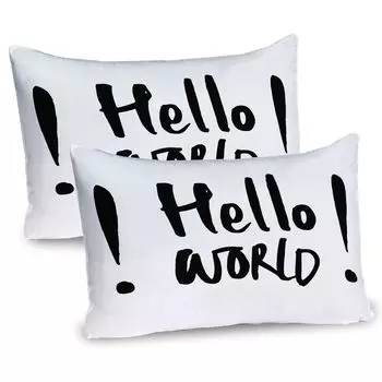 ABAKUHAUS Чехол для подушки Hello World, набор из 2 шт., простая надпись Hello World с двумя восклицательными знаками, черный и белый, чехол для подушки с декоративным принтом, 80 x 40 см, темно-серый белый