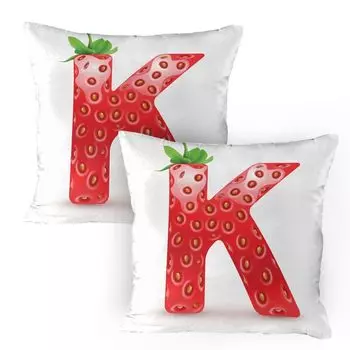 ABAKUHAUS Чехол для подушки с буквой K, набор из 2 шт., Fresh Food Strawberry Style Capital K Summer Refresh Design, чехол для подушки с декоративным принтом, 80x80 см, ярко-красный, оранжевый, зеленый