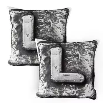 ABAKUHAUS Чехол для подушки с буквой L, набор из 2 шт., типографский составной текст, буквы алфавита L, имя, рыцари в стиле барокко, дизайн письма с железными словами, чехол для подушки с декоративным принтом, 80 x 80 см, серый