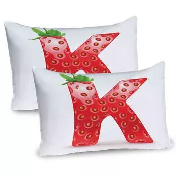 ABAKUHAUS Чехол для подушки с надписью K, набор из 2 шт., Fresh Food Strawberry Style Capital K Summer Refresh Design, чехол для подушки с декоративным принтом, 80x40 см, ярко-красный, оранжевый, зеленый