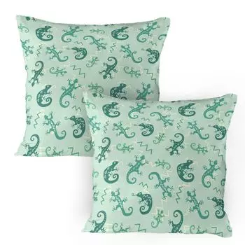ABAKUHAUS Чехол на подушку для рептилий, набор из 2 шт., африканские экзотические ящерицы, хамелеоны, иллюстрация, природа, рептилии, дети, чехол для подушки с декоративным принтом, 80 x 80 см, зеленый