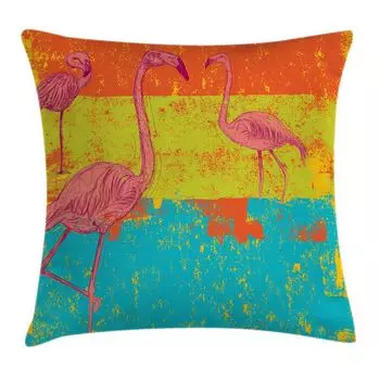 ABAKUHAUS Чехол на подушку Flamingo, ретро-винтажный фламинго, моющийся, с чехлом на молнии, цветостойкими, четкими цветами, двусторонним принтом, 40 x 40 см, разноцветный