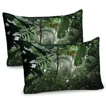 ABAKUHAUS Чехол на подушку с тропическим лесом, набор из 2 шт., сохранение тропического леса, влага, пальма, дикая среда, туманная природа, чехол для подушки с декоративным принтом, 80 x 40 см, зеленый