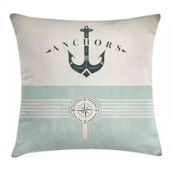 ABAKUHAUS Чехол на подушку в морском стиле, старинный морской якорь, подходит для использования в помещении или на открытом воздухе, с застежкой-молнией, моющаяся ткань, 45 x 45 см, бежевый, зеленый резеда