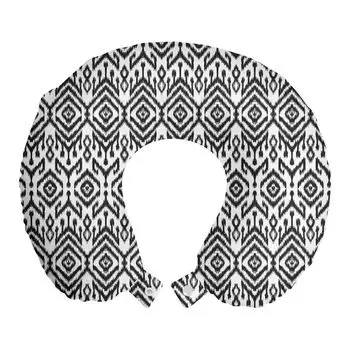 ABAKUHAUS Черно-белая дорожная подушка для шеи, Scribble Ikat Art, пенопластовые дорожные принадлежности для самолета и автомобиля, 30x30 см, белый и темно-серый