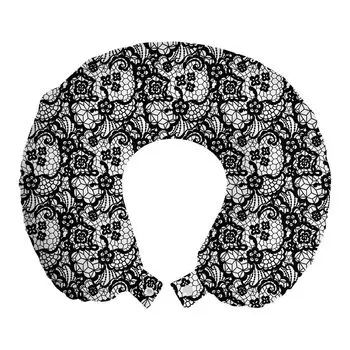 ABAKUHAUS Черно-белая дорожная подушка для шеи, Lacy Inspirations, пенопластовый дорожный предмет для самолета и автомобиля, 30х30 см, черный и белый