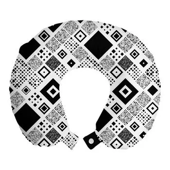 ABAKUHAUS Черно-белая дорожная подушка для шеи, Big Little Squares, пенопластовый дорожный предмет для самолета и автомобиля, 30x30 см, черный и белый