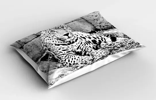 ABAKUHAUS Черно-белая наволочка, Jaguar Big Cats Theme Feline Dots Body Fur Jungle Tiger Leopard, 40x80 см, Белый Черный