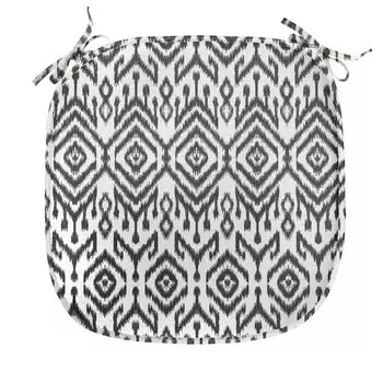ABAKUHAUS Черно-белая подушка для обеденного стула Scribble Ikat Art Декоративная водонепроницаемая подушка с ремнями для кухонных сидений 40 см x 40 см Белый и темно-серый
