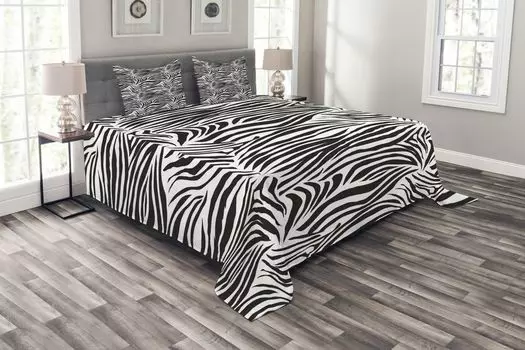 ABAKUHAUS Черно-белое покрывало, линии Wild Zebra Lines, комплект с моющимися наволочками, для односпальных кроватей 264 x 220 см, белый черный