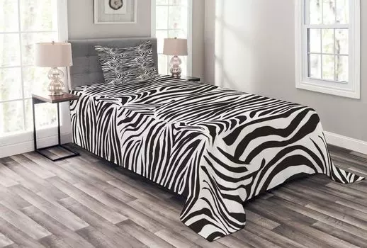ABAKUHAUS Черно-белое покрывало, линии Wild Zebra Lines, комплект с моющимися наволочками, для односпальных кроватей 170 x 220 см, белый черный