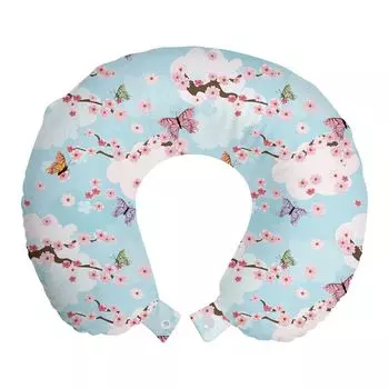ABAKUHAUS Cherry Blossom Travel Pillow Поддержка шеи, Бабочки Сакура, Пенопластовые дорожные принадлежности для самолета и автомобиля, 30x30 см, Разноцветные