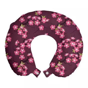 ABAKUHAUS Cherry Blossom Travel Pillow Support Neck Support, апрель в Азии, пенопластовые дорожные принадлежности для самолета и автомобиля, 30x30 см, сливово-розовый-зеленый