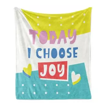 ABAKUHAUS Choose Joy Мягкое фланелевое флисовое одеяло, текст в геометрической композиции, уютный плюш для использования в помещении и на улице, 125 x 175 см, разноцветный
