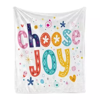 ABAKUHAUS Choose Joy Мягкое фланелевое флисовое одеяло, каллиграфия в стиле каракулей, уютный плюш для использования в помещении и на улице, 125 x 175 см, разноцветное