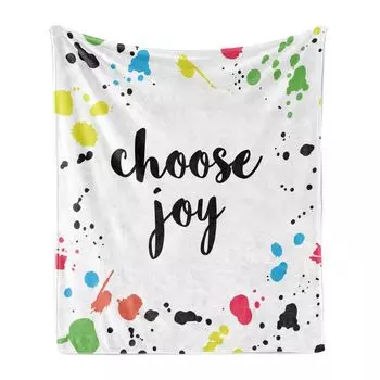 ABAKUHAUS Choose Joy Мягкое фланелевое флисовое одеяло, типографские тематические пятна, уютный плюш для использования в помещении и на улице, 125 x 175 см, разноцветное